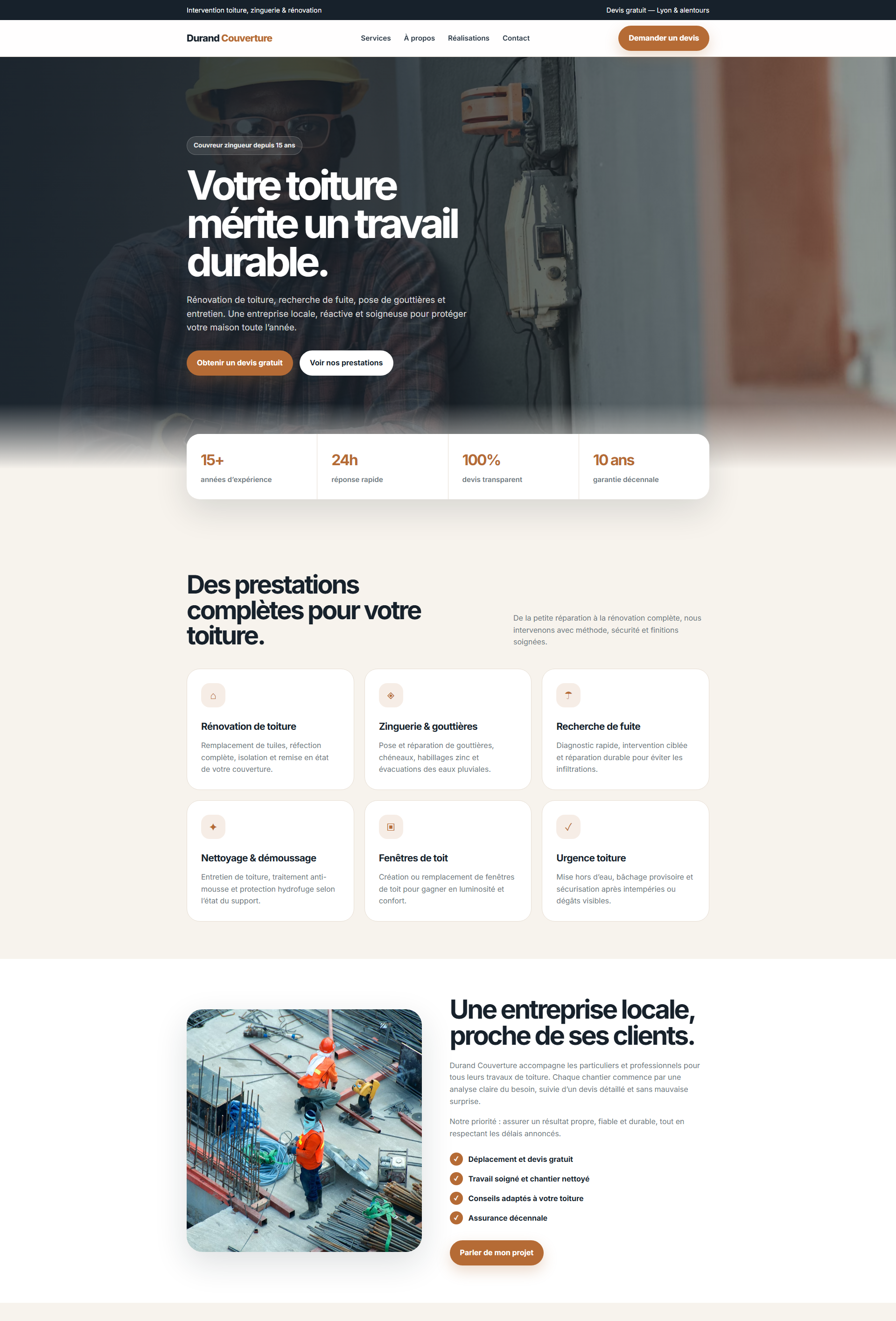 Maquette de site internet pour couvreur